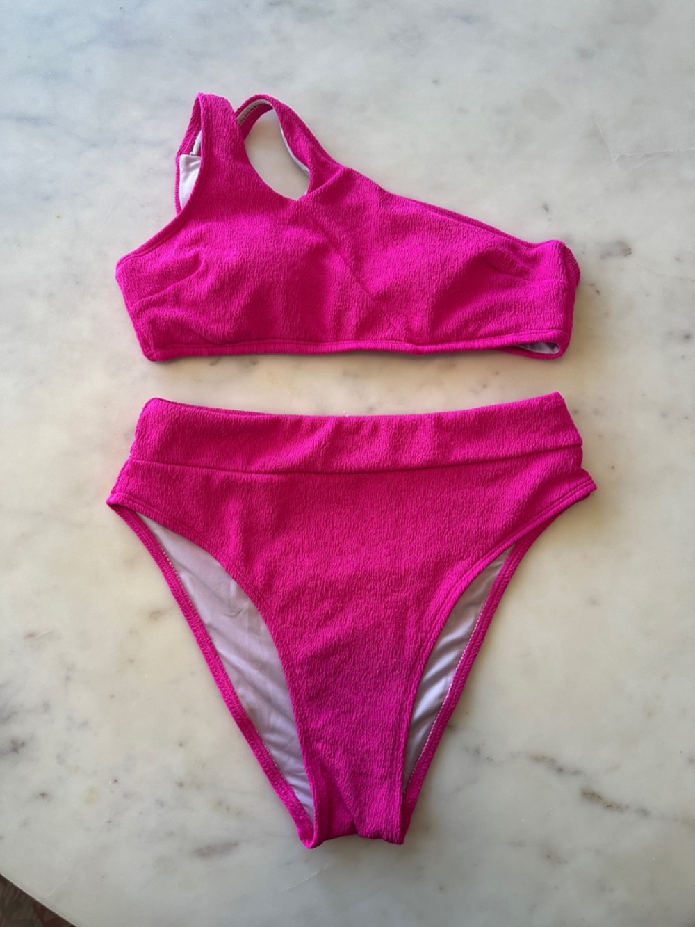 One-Shoulder Hot Pink Women's Bikini Set